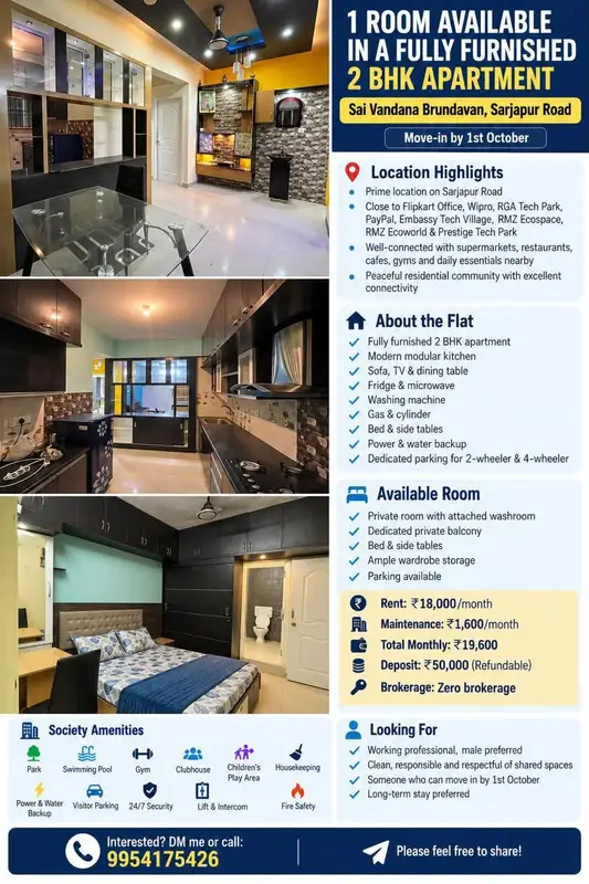 Private Room in 2 BHK in SHBCS Layout