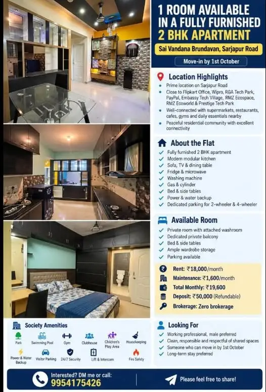 Private Room in 2 BHK in SHBCS Layout