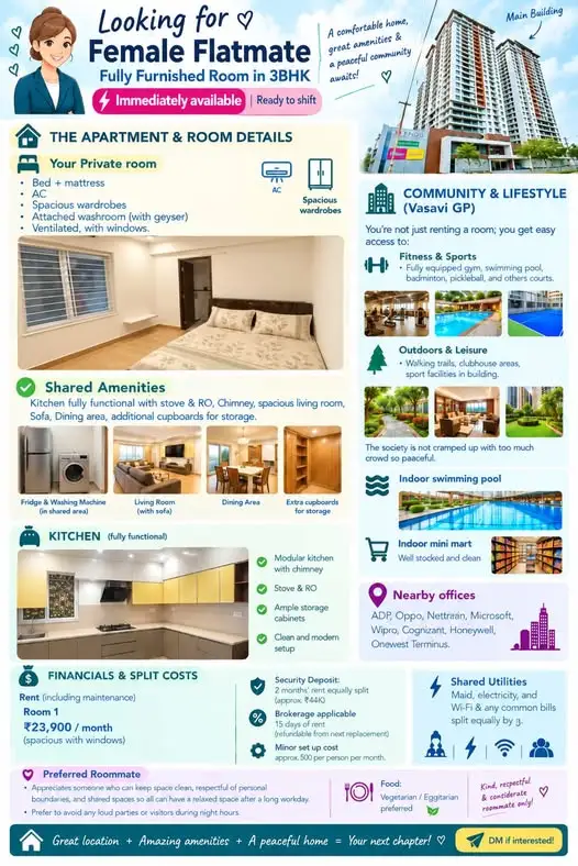 Private Room in 3 BHK in Nanakramguda